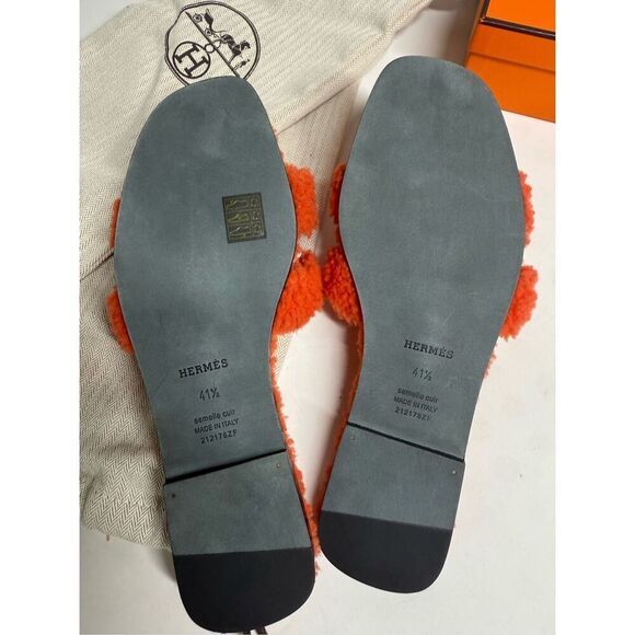 NEW HERMES ORAN SHEARLING WOOL ORANGE SANDALS WOMENS 41,5 EU/ 11 US See Notes - Picture 3 of 16